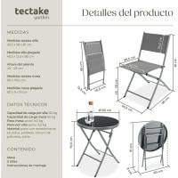 Conjunto Muebles Jardín Exterior 3 Piezas con Estructura de Acero, Mesa y Sillas Terraza Resistentes a Intemperie, Topes en Patas, Tela de Secado Rápido, Asas para Fácil Transporte - Negro - details 17