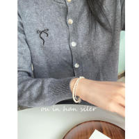 Ouni S-pulsera de perlas naturales de plata rota única apilada de doble capa pura para mujer, diseño de nicho de estilo Ins - details 3
