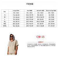 Conjunto de dos piezas de camisa de manga corta informal con capucha de lino de color liso para hombre y pantalón corto de playa - details 0