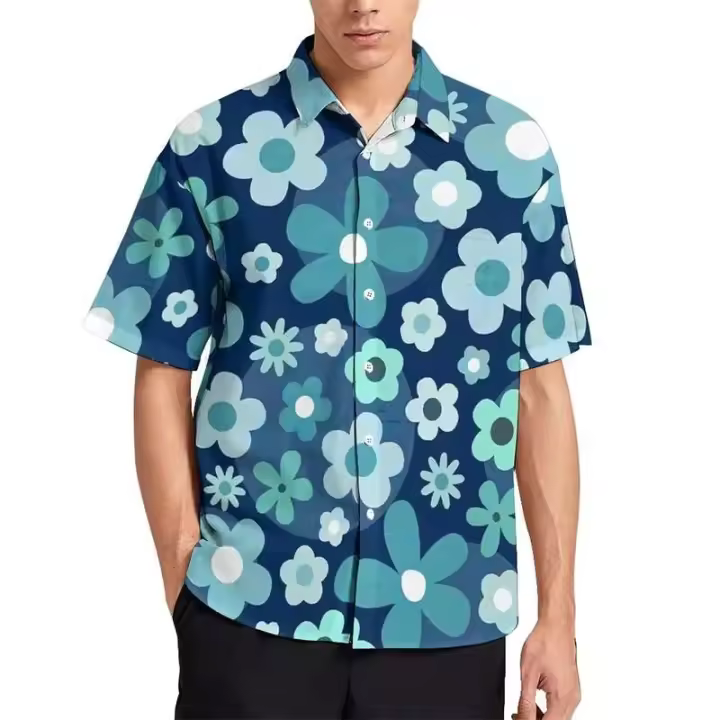 Camisa de vacaciones estética Y2K de playa con estampado RAL brillante 3D con gráfico RES colorido para hombre, camisa de manga corta para niños - 1