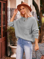 Suéter elegante de punto para mujer, jersey básico con bolsillo y cuello redondo, holgado, Vintage, otoño e invierno, 2023 - details 11