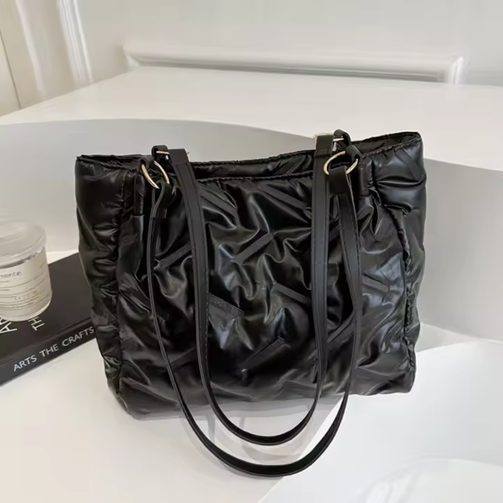 Bolsos de mano acolchados de gran capacidad para mujer, bolsos de hombro acolchados de algodón de plumón, bolsos de axilas de moda para niñas, bolsos hinchados de invierno - 1