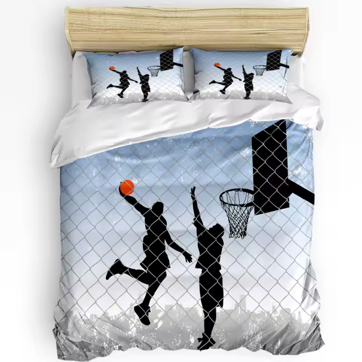 Juego de 3 piezas de Ropa de Cama con Diseño de Baloncesto para Niños y Adultos Funda de Edredón y Dos Piezas de Funda de Cama Textilidad Doméstica - 1