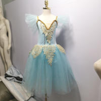 Falda de tutú de Ballet azul para mujer, vestido romántico largo para niña, ropa de actuación, faldas de danza del vientre de cisne - details 3