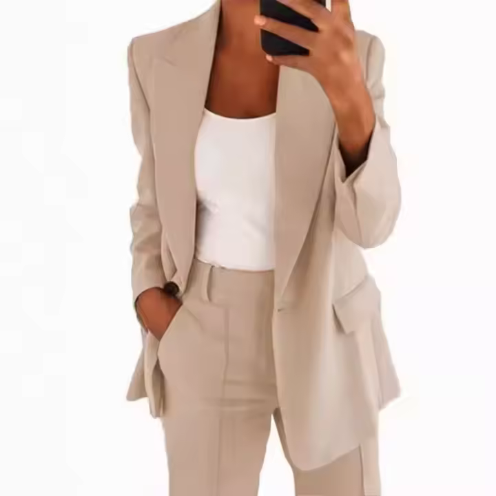 Conjunto de traje de dos piezas para Mujer, moda de Mujer abrigo pantalón set primavera verano traje de solapa - 1