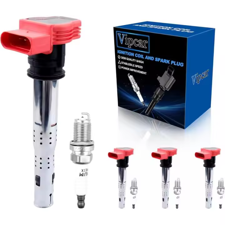 Juego VIPCAR de 4 bobinas de encendido UF529 y bujías de iridio compatibles con Audi 2005-2016 A3 A4 A5 Q5, para Beetle Jetta - 1