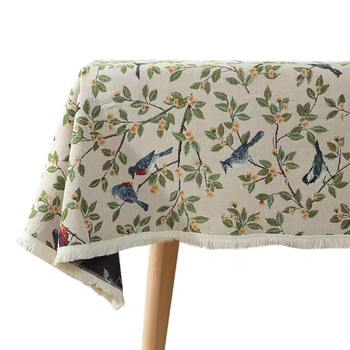 Mantel Decorativo Floral Estilo Lino con Borlas Resistente a Manchas Ideal para Bodas y Cocina - 1