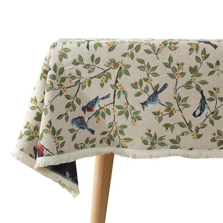 Mantel Decorativo Floral Estilo Lino con Borlas Resistente a Manchas Ideal para Bodas y Cocina - 1