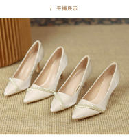 Nuevos y hermosos zapatos de boda de champán francés, nicho de las mujeres, temperamento de alta gama, barra de perlas, zapatos de dama de honor mitzvah, tacones altos. - details 11
