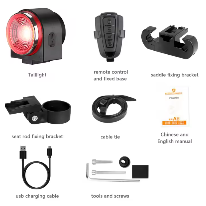 Luz de Freno Inteligente para Bicicleta Alarma Antirrobo Inalámbrica Carga USB Impermeable - 1