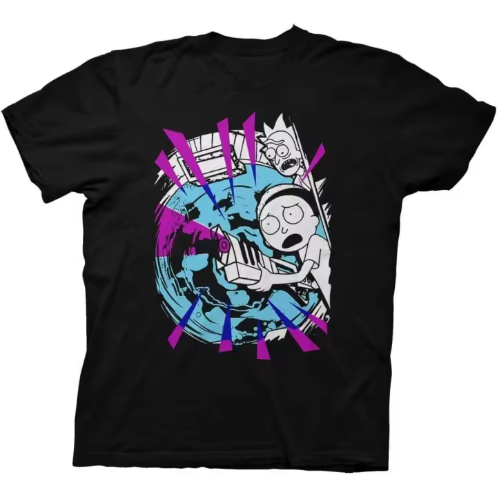 Camiseta de Rick and Morty con Portal and Gun para adulto, camisa negra pequeña - 1