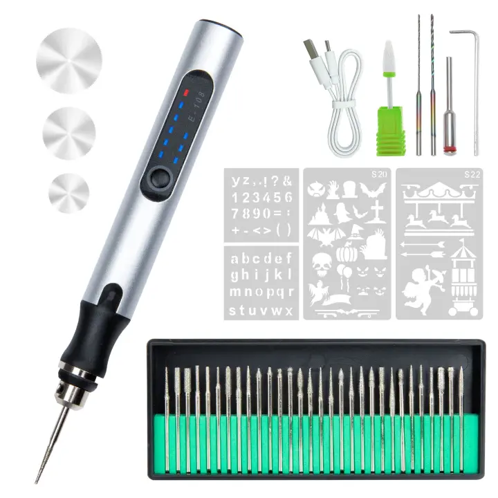 Pluma de grabado con 36 bits - Grabador de rotación USB recargable para joyería, madera, vidrio, metal, cerámica y tallado de piedra - Máquina de grabado portátil DIY - 1