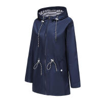 Camiseta impermeable con capucha a rayas de manga larga para mujer, longitud media - details 37