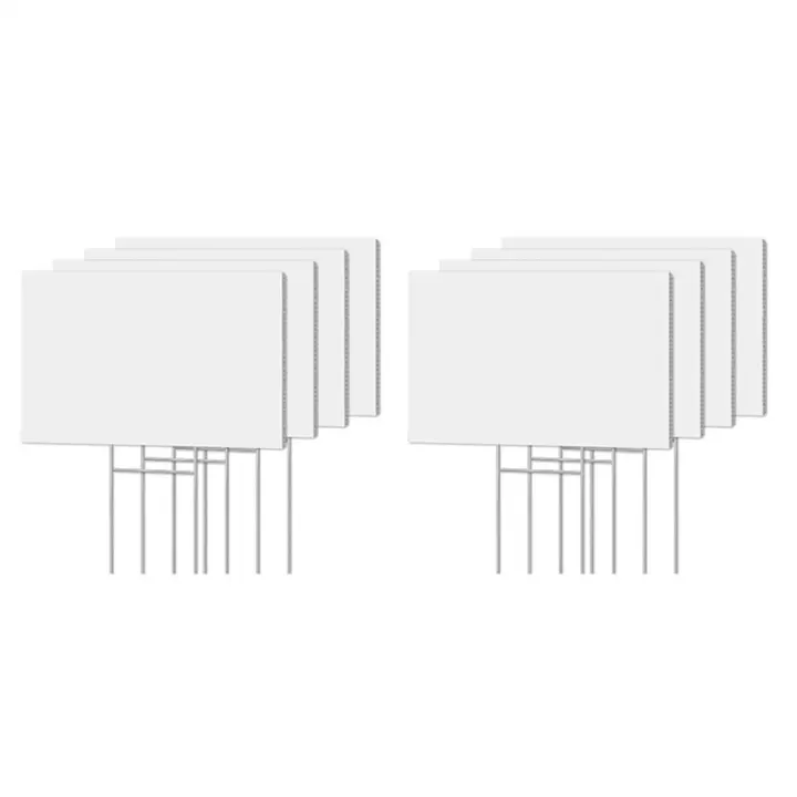Letreros de patio en blanco con estacas, letrero de patio de 17x12 pulgadas, paquete de 8 letreros de plástico de doble cara para césped al aire libre para decoración de cumpleaños - 1