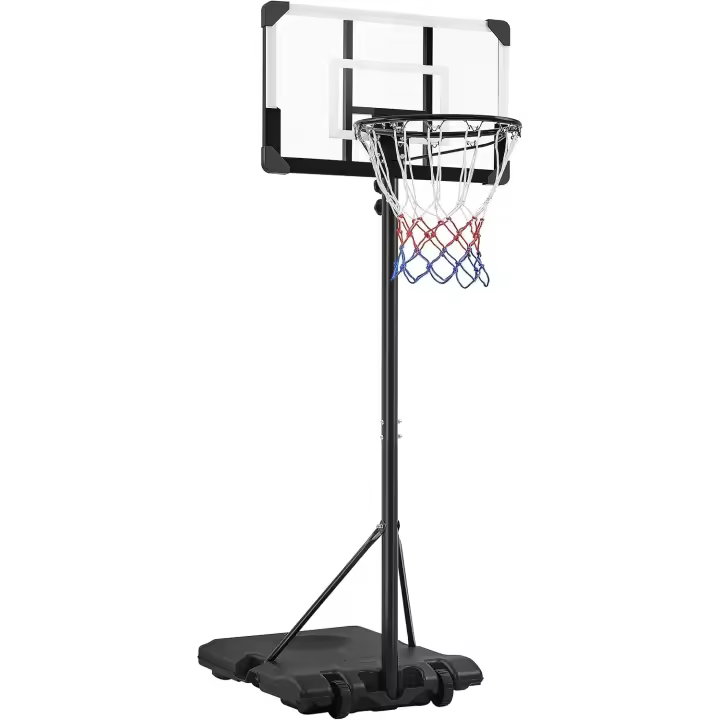 Canasta de Baloncesto para Exteriores/Interiores Altura Ajustable 182-213 cm Canasta Portátil con Ruedas con Base de lastre para Niños y Adultos Negro/Blanco - 1