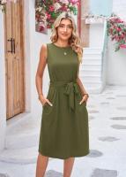 Camiseta con estampado floral sin mangas para Mujer, vestido corto informal para playa con un bolsillo, elegante, vacaciones - details 1