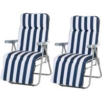 2 Tumbonas Plegables Jardín Sillas Gravedad Cero Acero con Cojín Acolchado Respaldo Ajustable en 5 Posiciones y Reposapiés 60x75x50102 cm Rayas Azul - details 0
