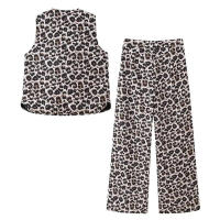TRAFZA Conjunto de 2 piezas para mujer, pantalones largos con cremallera, traje informal suelto elegante vintage con estampado de leopardo sin mangas con cuello en V - details 3