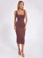 Vestido de verano informal de fiesta ajustado con cuello cuadrado sin mangas de punto para mujer - details 7