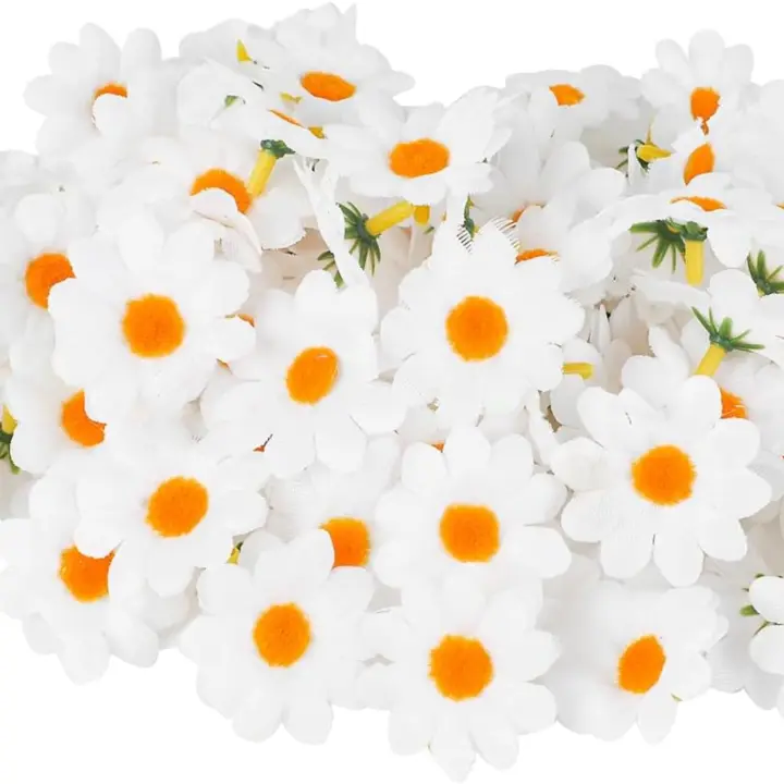 Margaritas artificiales de tela, cabezas de flores, manualidades para sombreros de boda de Pascua, decoraciones de fiesta, blanco, 100 piezas - 1