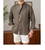 Camisa de Lino para Hombre Verano 2025 Cuello Henley Elegante Manga Larga Transpirable - details 6