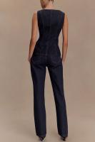 Conjunto de Denim para Mujer de Alta Calidad con Botones Modernos Chaqueta y Pantalón Ajustados - details 5