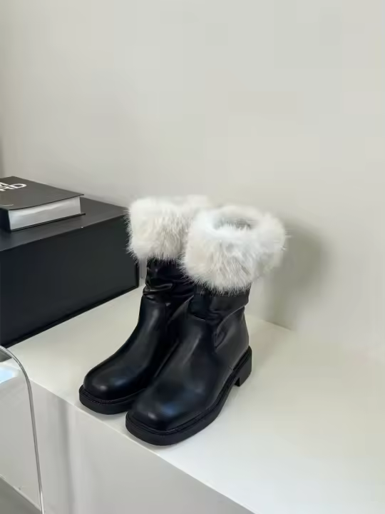 Botas de algodón de felpa de suela gruesa botas de nieve botas cortas cálidas de tacón grueso - 1