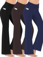 Paquete de 3 Pantalones Deportivos para Mujer, Tallas Grandes Costura Detalle Cintura Alta Pantalones de Yoga de Pierna Acampanada con Bolsillos para Teléfono Conjunto de 3 Piezas Adecuado Primavera/Otoño - details 10