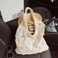 Bolso de hombro dulce bolso de mano de ganchillo con dije de flor, bolso tejido con hilo de flores transpirable, bolso tejido de gran capacidad de color caqui para playa - details 8