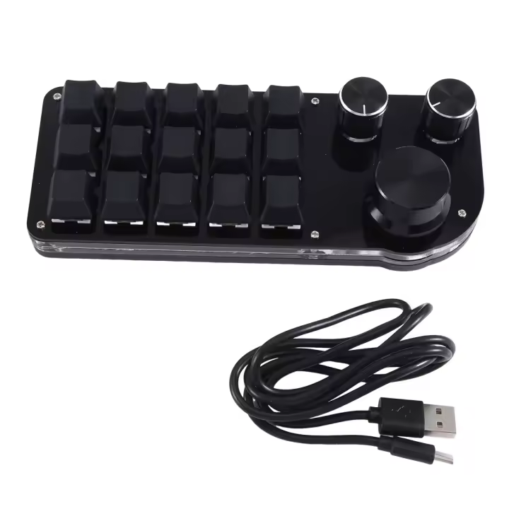 Programación Macro personalizada, 15 teclas, teclado de 3 perillas, RGB, copiar y pegar, Mini botón, teclado para juegos de Photoshop, Hotswap mecánico A - 1