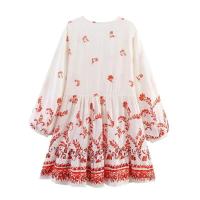 Vestido de verano 2025, nuevo, versátil, de moda para mujer, estampado, manga larga, cuello en V, sencillo, holgado, con falda corta. - details 2