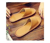 Casa antideslizante fondo suave salón de belleza piso de madera interior color sólido zapatillas de cuero para hombres y mujeres - details 28