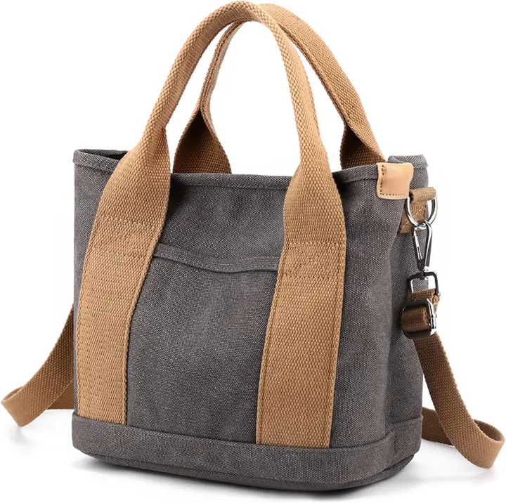 Bolso de mano para mujer pequeño con múltiples bolsillos, mini bolsos de hombro de lona con cremallera, bolso Hobo para viajes y trabajo - 1