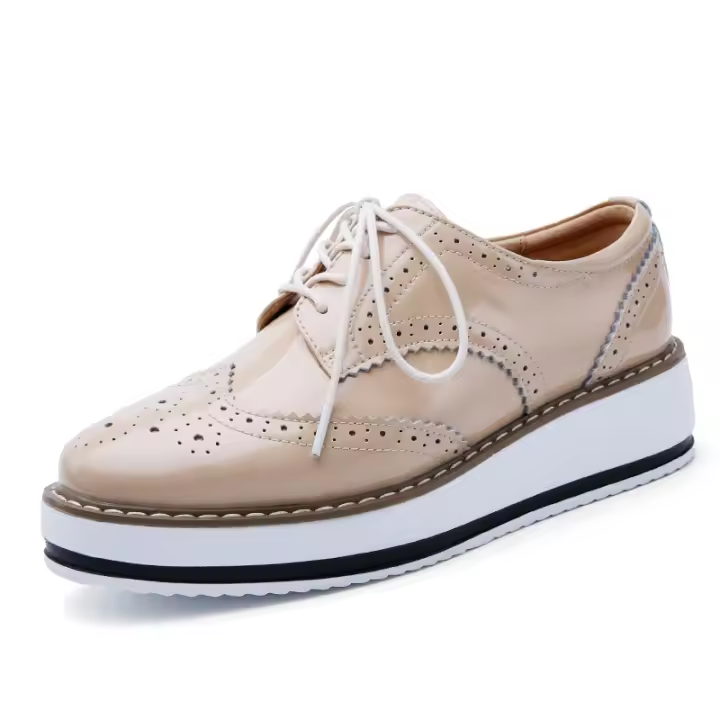 Zapatos informales de cuero genuino para mujer, zapatillas con cierre de cordones, zapatos planos Derby, Retro Brock, Oxfords - 1