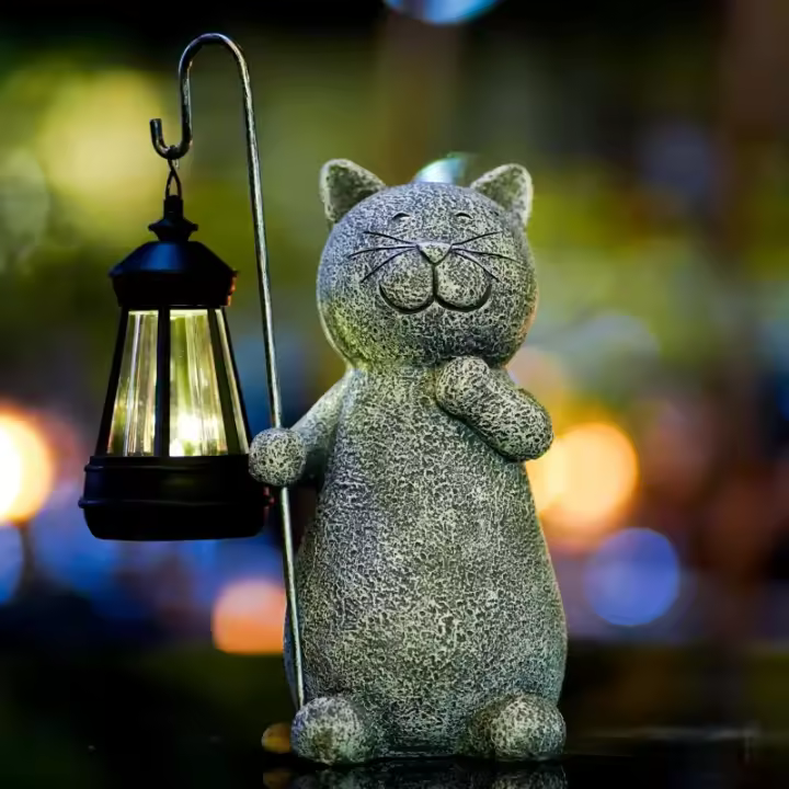 Estatua de Gato Solar Adorno de Jardín con Luces Solaras Regalo de Cumpleaños Ideal para Mom o Dama - 1
