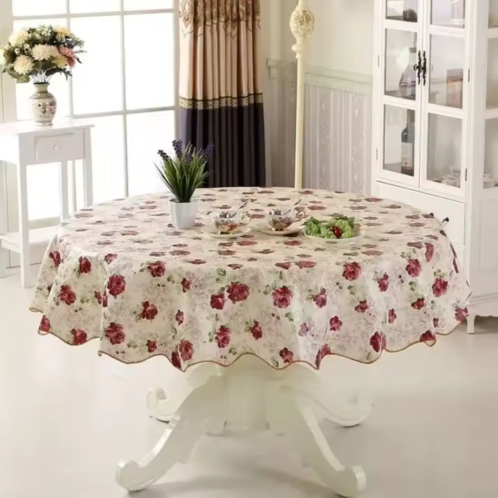 Circular de PVC para 4/6 plazas, mantas de mesa de comedor de 152cm y 180cm, manteles impermeables con estampados florales resistentes al aceite - 1