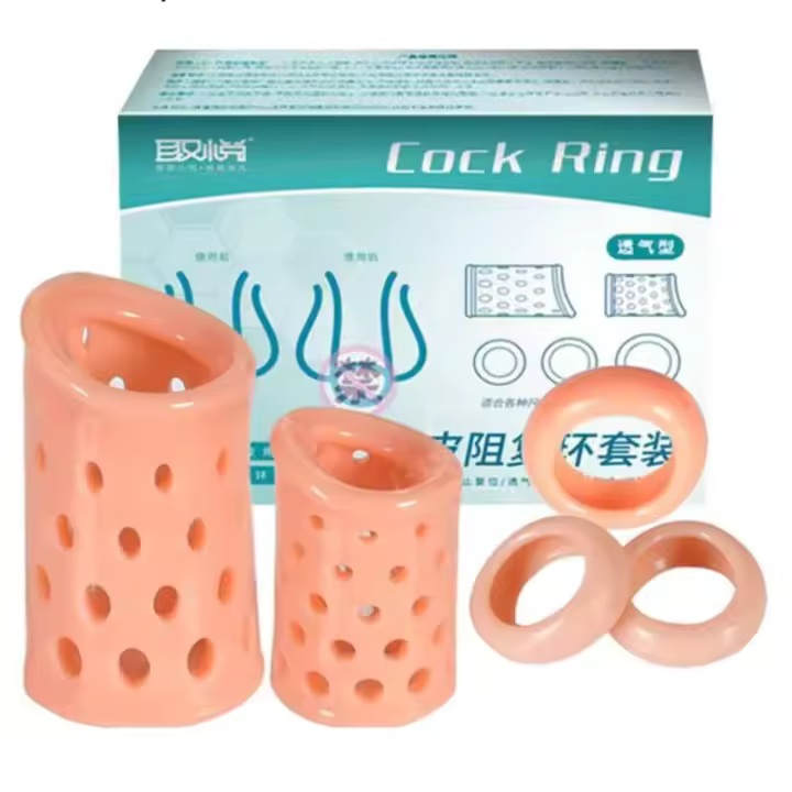Nuevo diseño respirable manga 5pcs kit reutilizable de silicona día y noche uso de preservativos antepiel corrección anillo juguete sexual - 1