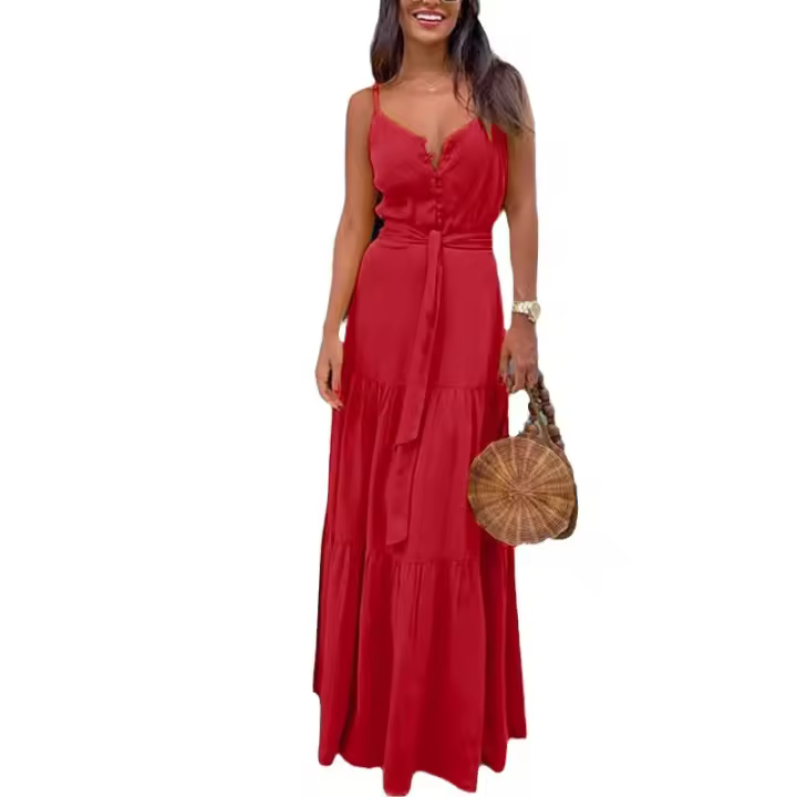 Vestido con cuello en V para mujer, nuevo vestido de verano, temperamento de moda femenina, sexy - 1