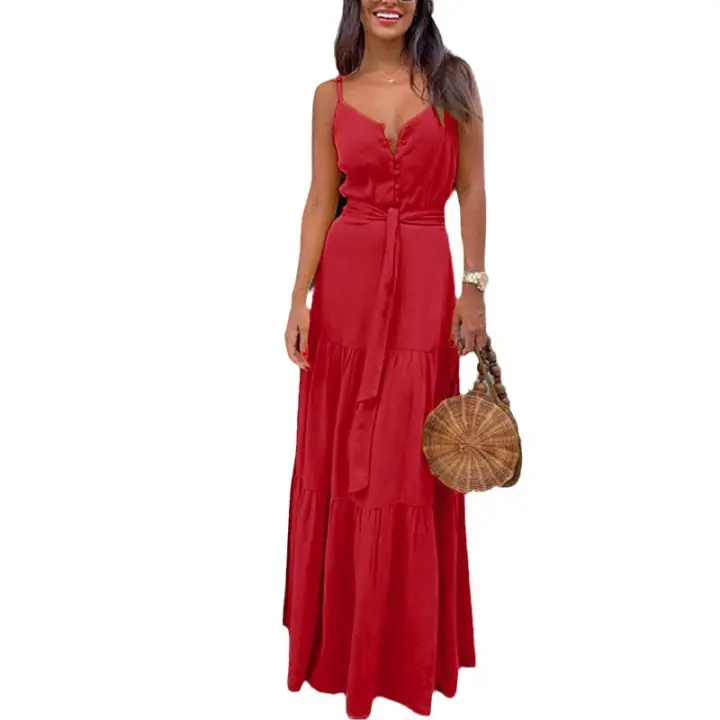 Vestido con cuello en V para mujer, nuevo vestido de verano, temperamento de moda femenina, sexy - 1