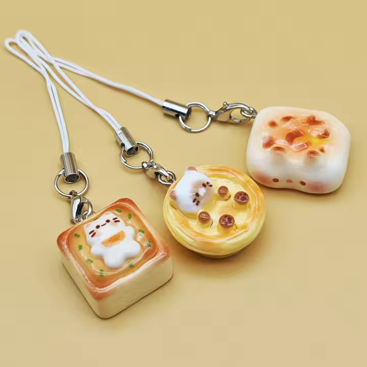 Llaveros de Pan de Gato Estilo Japonés Set de 3 Encanto de Teléfono Kawaii para Bolsos - 1