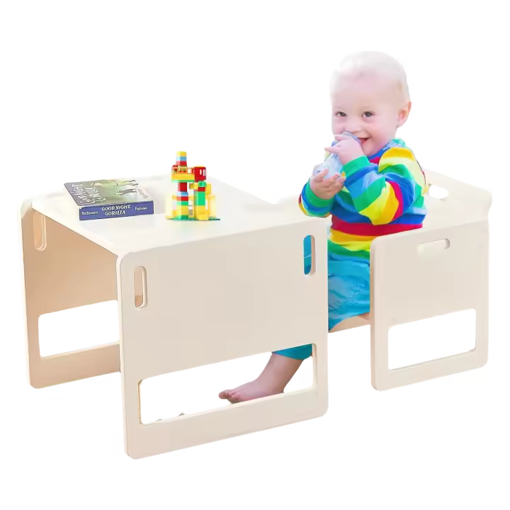 Set de Mesa y Silla Montessori para Bebés de 1-3 años, Ajustable en Altura, Ideal para Leer/Comer/Jugar, Fácil de Montar, Certificado CPC - Blanco - 1