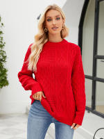 Suéter de cuello redondo de Color sólido para mujer, Jersey suelto británico, Jersey de punto rojo, Tops casuales para mujer - details 1