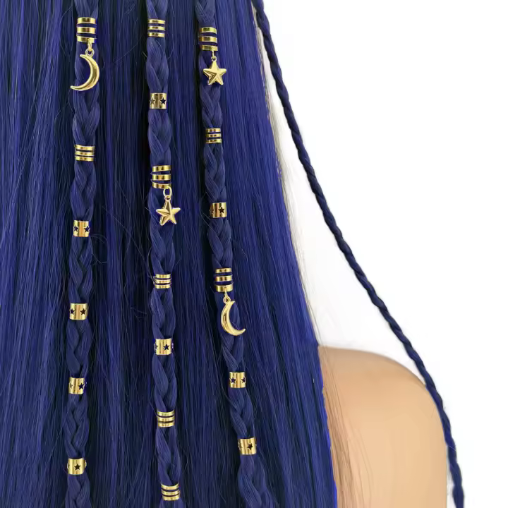 44 piezas de anillos para el cabello con diseño de estrellas y luna, huecos, para trenzas, dreadlocks, cuentas, bricolaje, clips metálicos para el cabello, tubos para trenzas. - 1