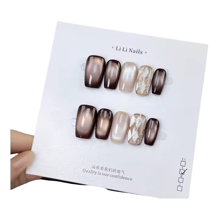 Pegatinas de Uñas Hechas a Mano de Estilo Corto Arte de Uñas con Gato de Ojos de Pescado - 1