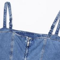 PB&ZA2025 chica atractiva, top vaquero ajustado con escote envolvente, cuello recto, hombros descubiertos, informal, versátil, para uso diario, novedad de verano, ropa de mujer - details 6
