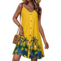 2025 Europa hermosa mujer verano delgado hombro botón cuello en V blusa de playa casual con vestido de bolsillo - details 16