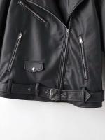 TRAFZA, chaquetas de cuero para mujer de primavera, cuello vuelto, charretera con remaches, abrigo de motociclista con cremallera, prendas de vestir holgadas de cuero suave de imitación para mujer de otoño - details 8