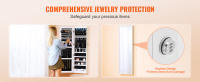 SucceBuy Gabinete de joyería con cerradura de 47,05 pulgadas, espejo de cuerpo entero, organizador montado en la pared/puerta con luces LED y forro de terciopelo, blanco - details 1