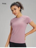 Camiseta deportiva de manga corta de secado rápido de diez colores, sudadera para mujer, ropa de Fitness transpirable, Top de manga corta para Yoga de Color sólido - details 4
