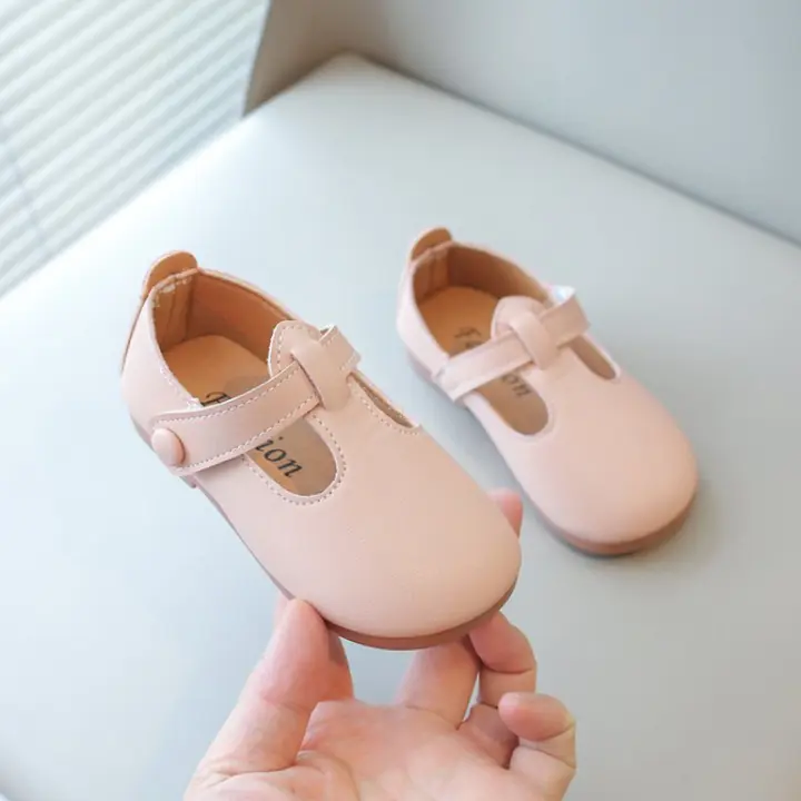 Pequeño caramelo plano clásico, zapatos de cuero de niña medianos simples y princesas, zapatos de vestir de novia - 1
